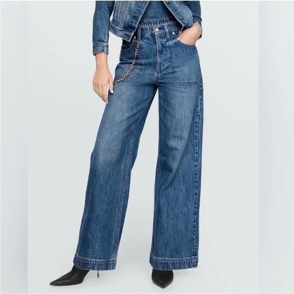 NWT Gap x Cult Gaia High Rise Stride Chain Jeans in Blue Size 28 - Picture 1 of 10